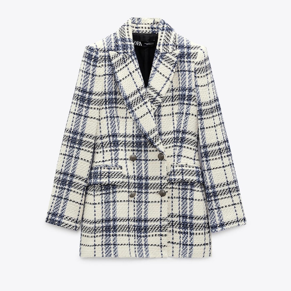 NEW ZARA Double Breasted Textured Weave Jacket